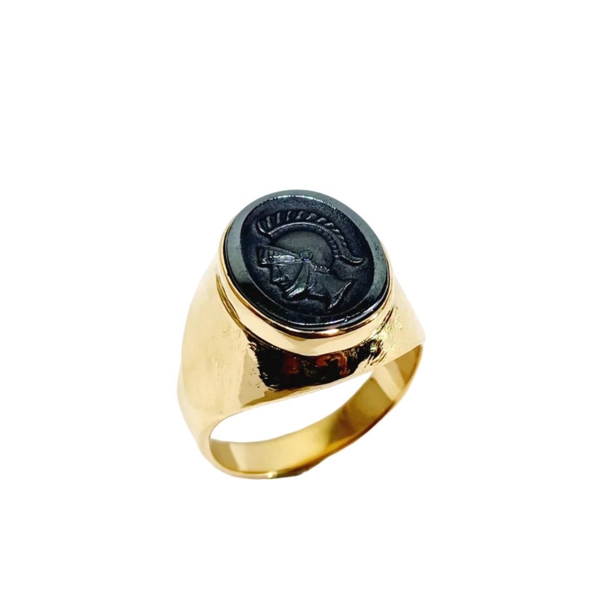 Bague Chevalière en or jaune et hématite - Castafiore