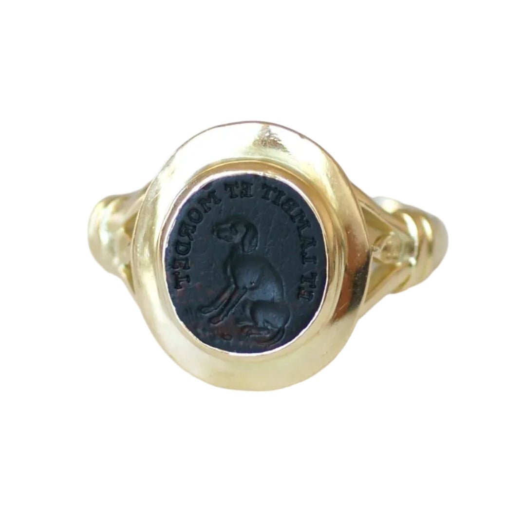Bague Chevalière en or jaune et jaspe - Castafiore