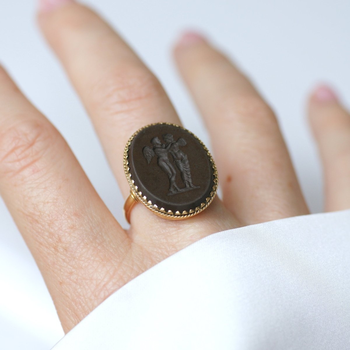 Bague Chevalière en or jaune et jaspe - Castafiore