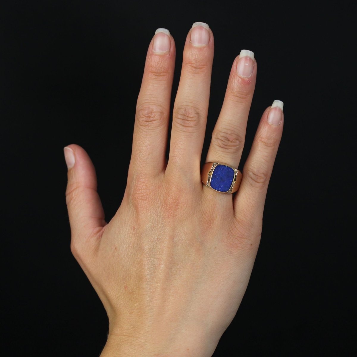 Bague Chevalière en or jaune et lapis - lazuli - Castafiore