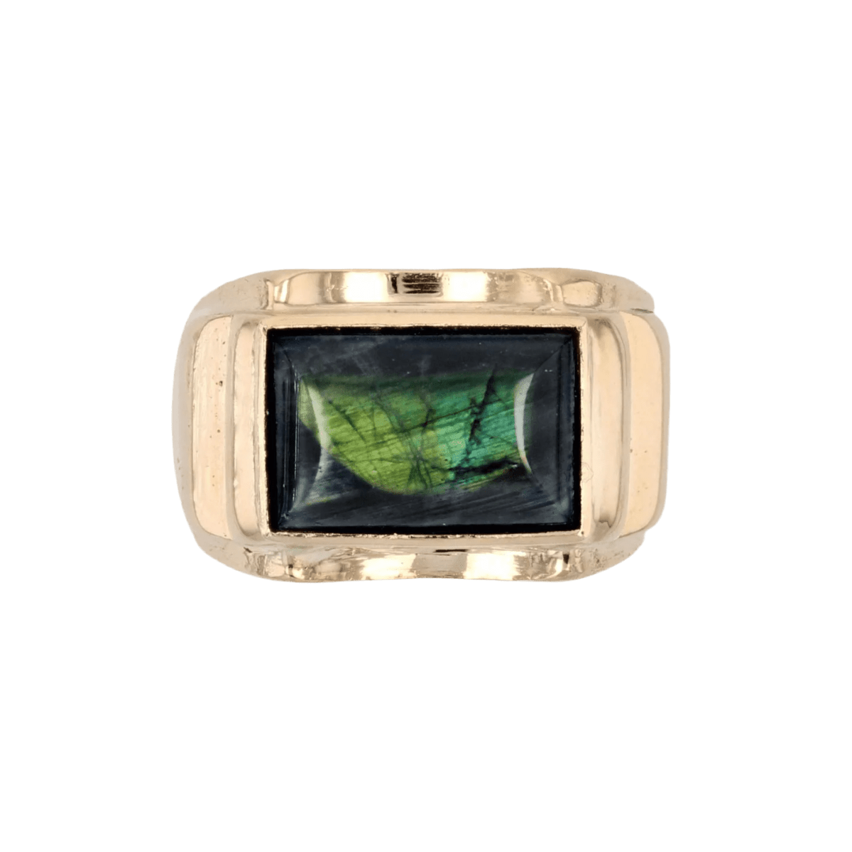 Bague Chevalière en or jaune et spectrolite - Castafiore