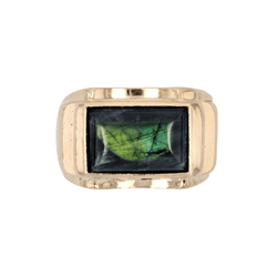 Bague Chevalière en or jaune et spectrolite - Castafiore