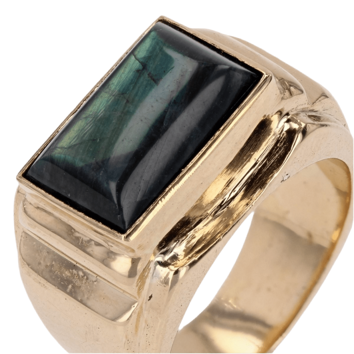 Bague Chevalière en or jaune et spectrolite - Castafiore