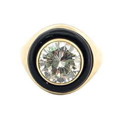 Bague Chevalière en or jaune, onyx et diamant - Castafiore