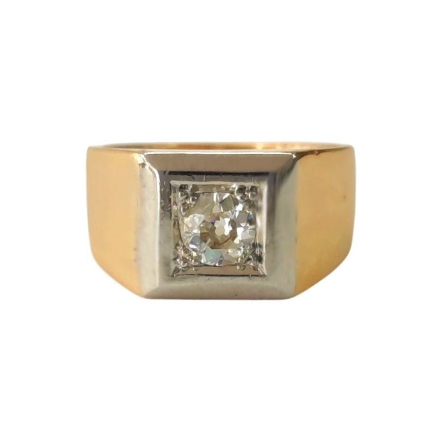 Bague Chevalière en or jaune, platine et diamant - Castafiore