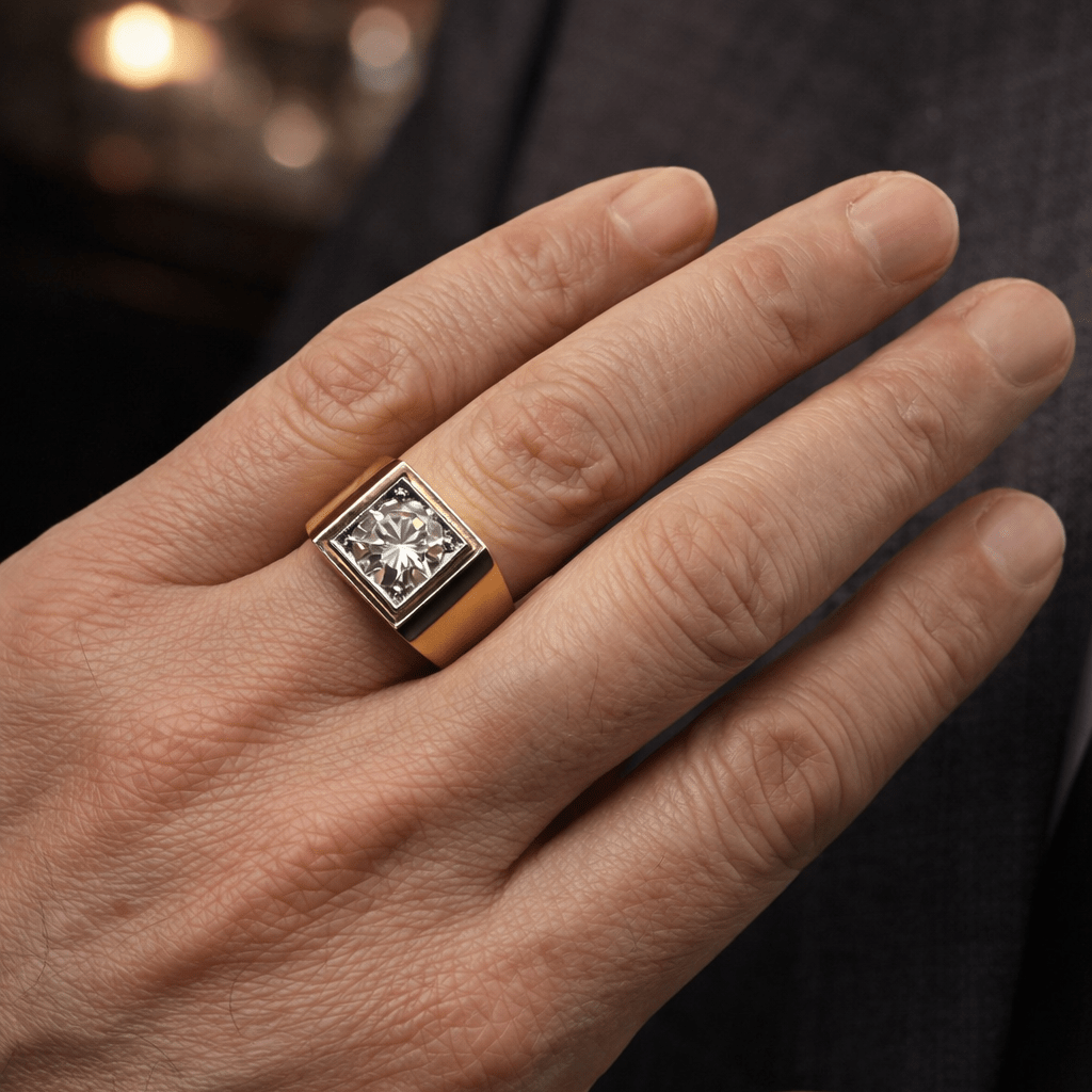 Bague Chevalière en or jaune, platine et diamants - Castafiore