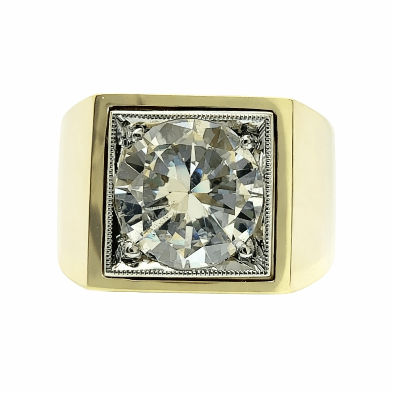 Bague Chevalière en or jaune, platine et diamants - Castafiore