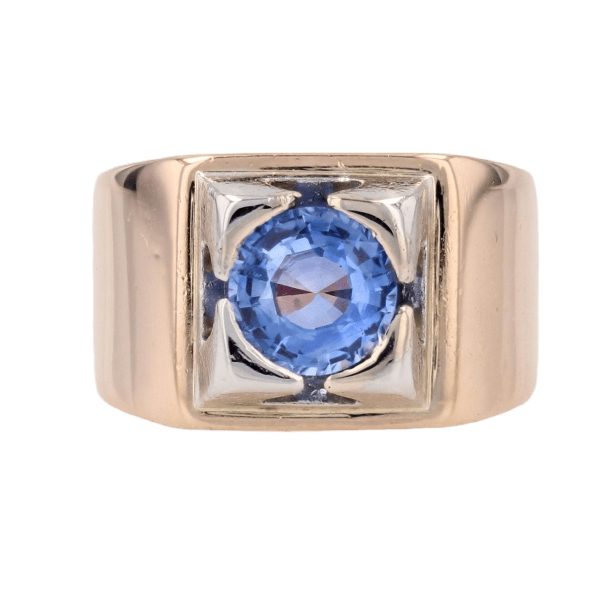 Bague Chevalière en or jaune, platine et saphir - Castafiore