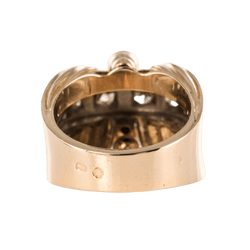 Bague Chevalière en or jaune, platine, perles et diamants - Castafiore