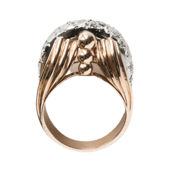 Bague Chevalière en or jaune, platine, perles et diamants - Castafiore