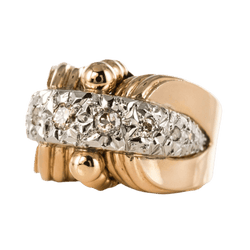 Bague Chevalière en or jaune, platine, perles et diamants - Castafiore