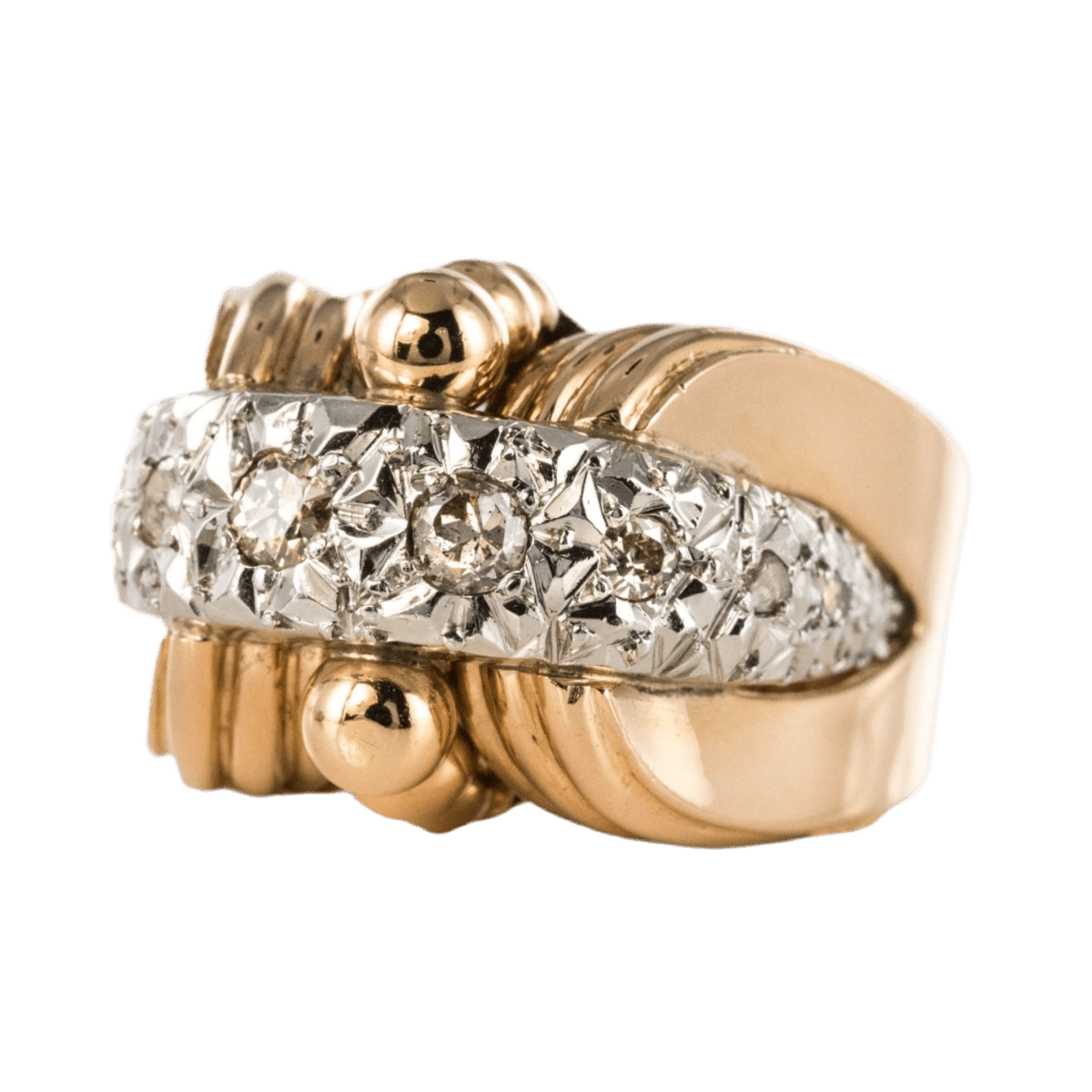 Bague Chevalière en or jaune, platine, perles et diamants - Castafiore