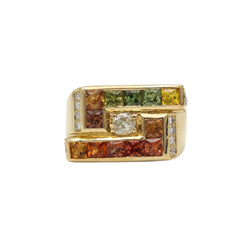 Bague Chevalière en or jaune, saphirs et diamants - Castafiore