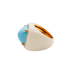 Bague Chevalière en or jaune, turquoise et diamants - Castafiore