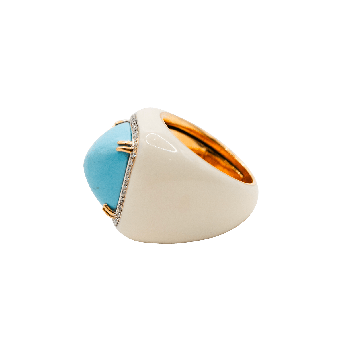 Bague Chevalière en or jaune, turquoise et diamants - Castafiore