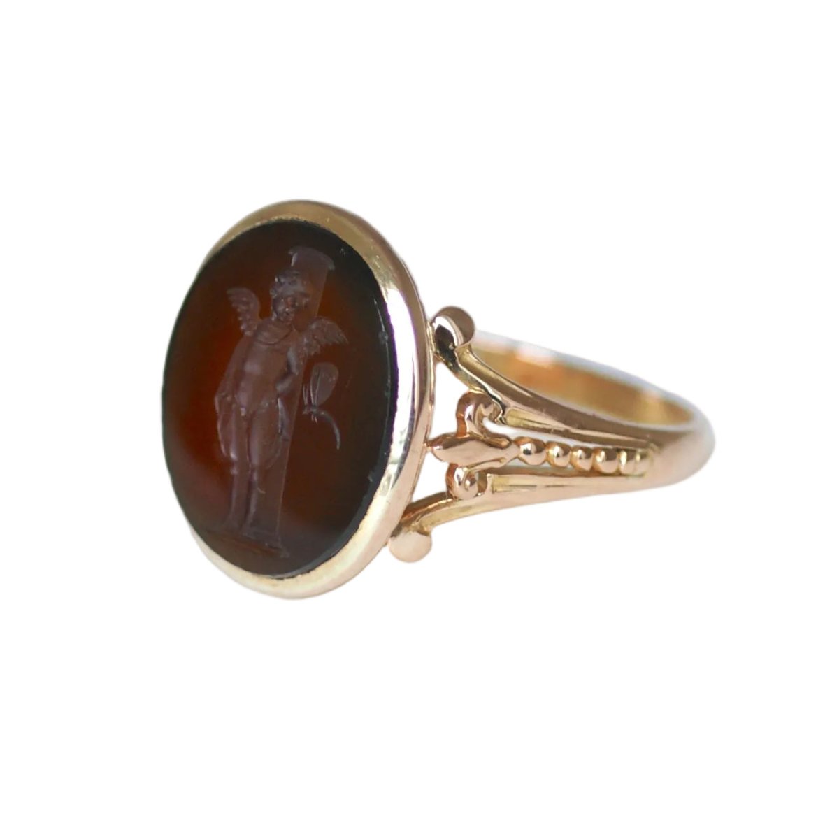 Bague Chevalière en or rose et cornaline - Castafiore