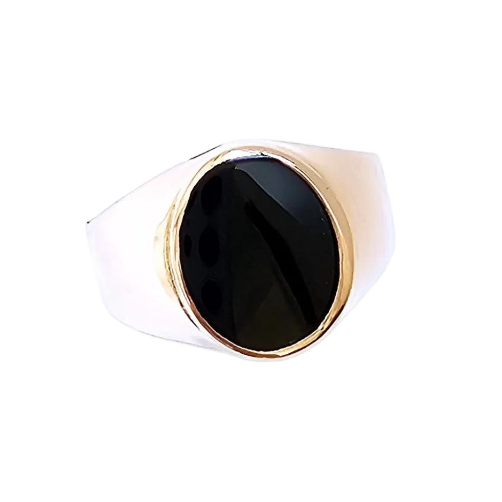 Bague Chevalière en or rose et onyx - Castafiore