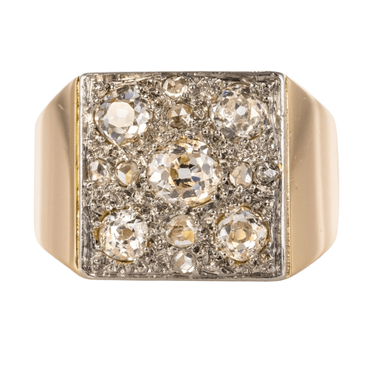 Bague Chevalière en or rose, platine et diamants - Castafiore