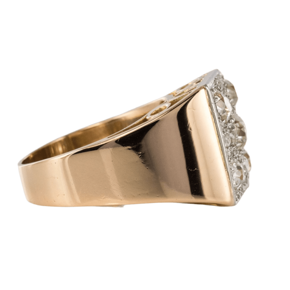 Bague Chevalière en or rose, platine et diamants - Castafiore