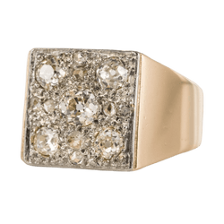 Bague Chevalière en or rose, platine et diamants - Castafiore