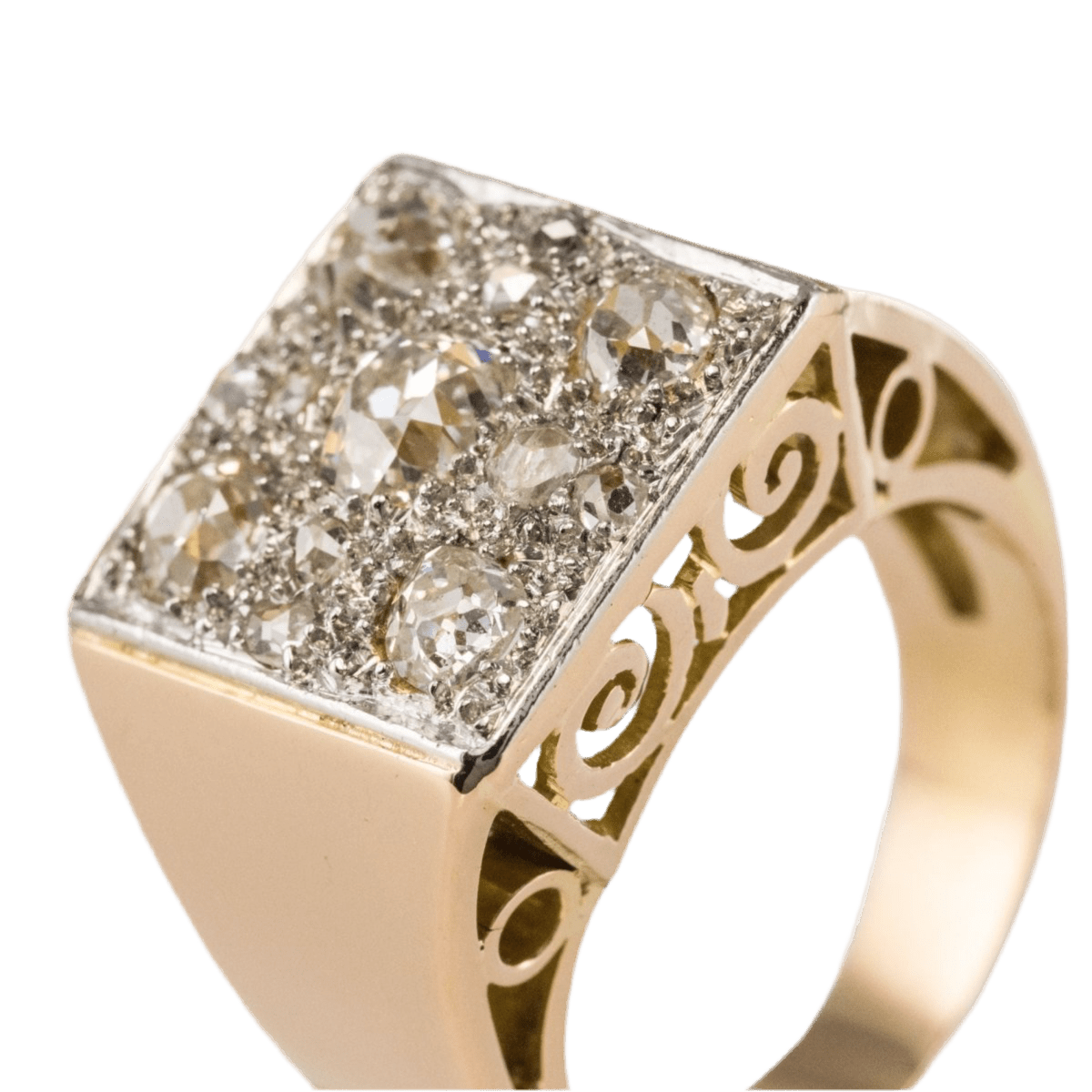 Bague Chevalière en or rose, platine et diamants - Castafiore