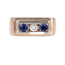 Bague Chevalière en or rose, saphirs et diamant - Castafiore