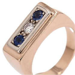 Bague Chevalière en or rose, saphirs et diamant - Castafiore