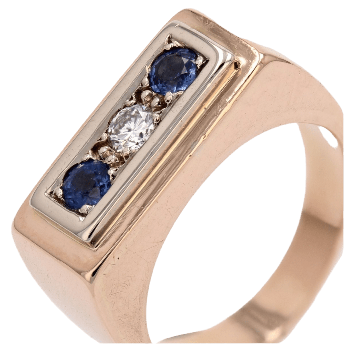 Bague Chevalière en or rose, saphirs et diamant - Castafiore