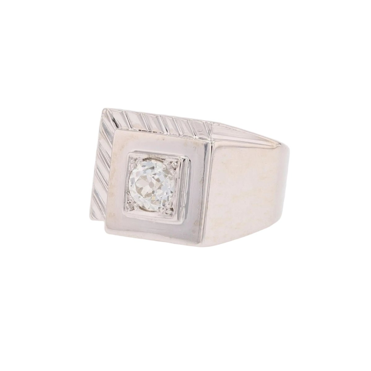 Bague Chevalière en platine et diamant - Castafiore