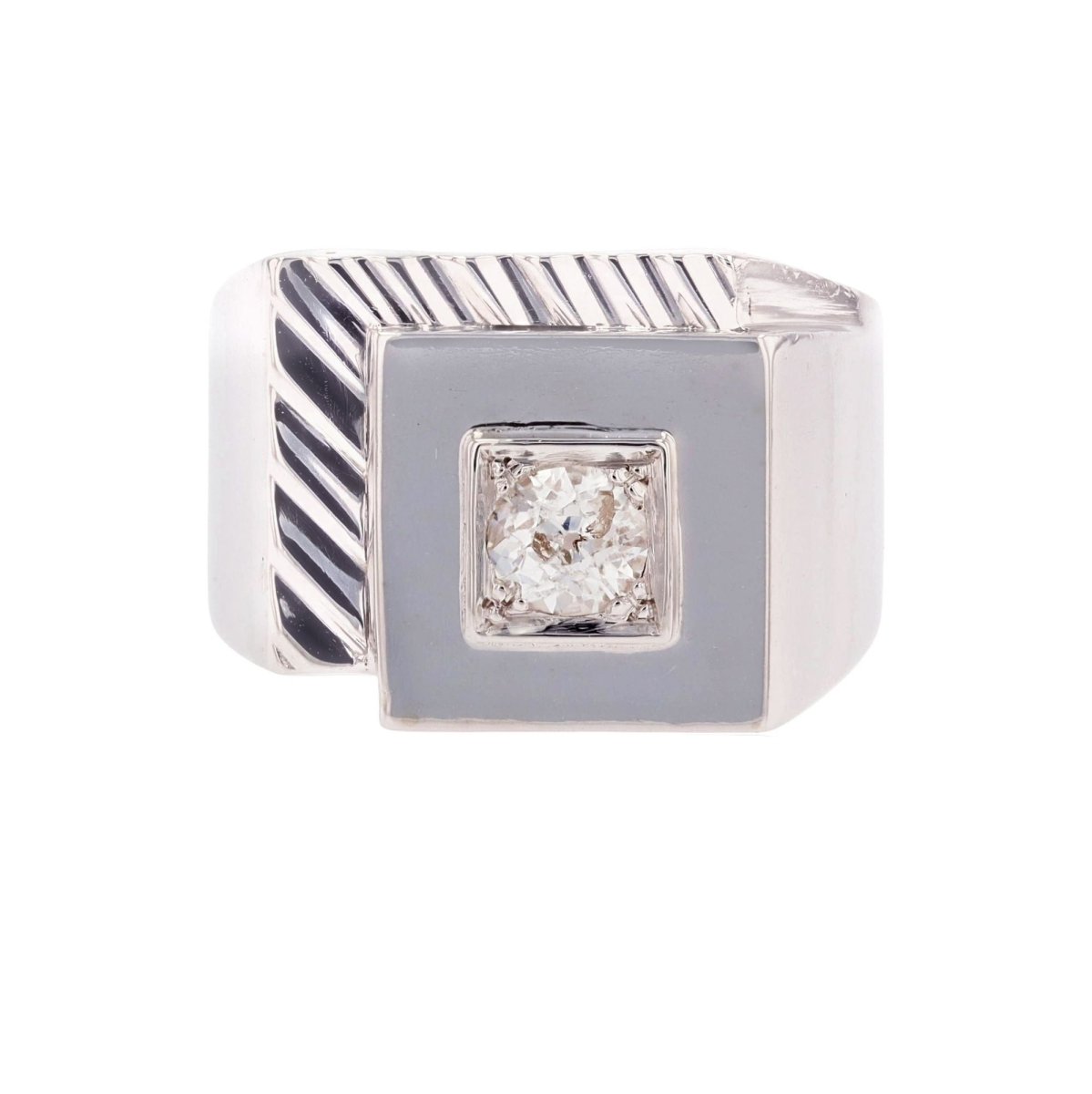 Bague Chevalière en platine et diamant - Castafiore