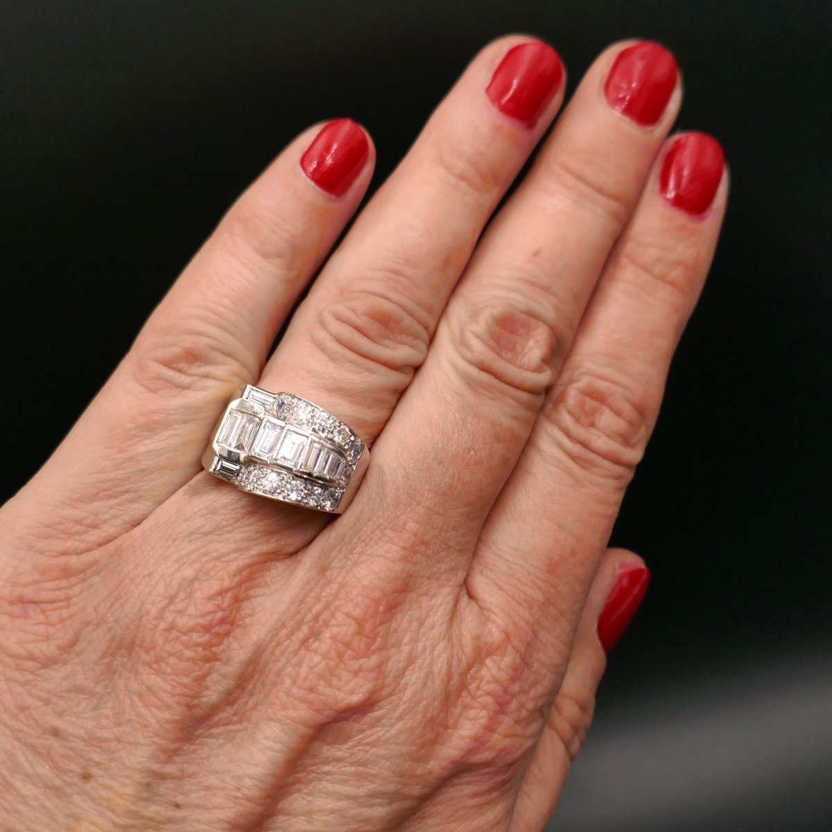 Bague Chevalière en platine et diamants - Castafiore