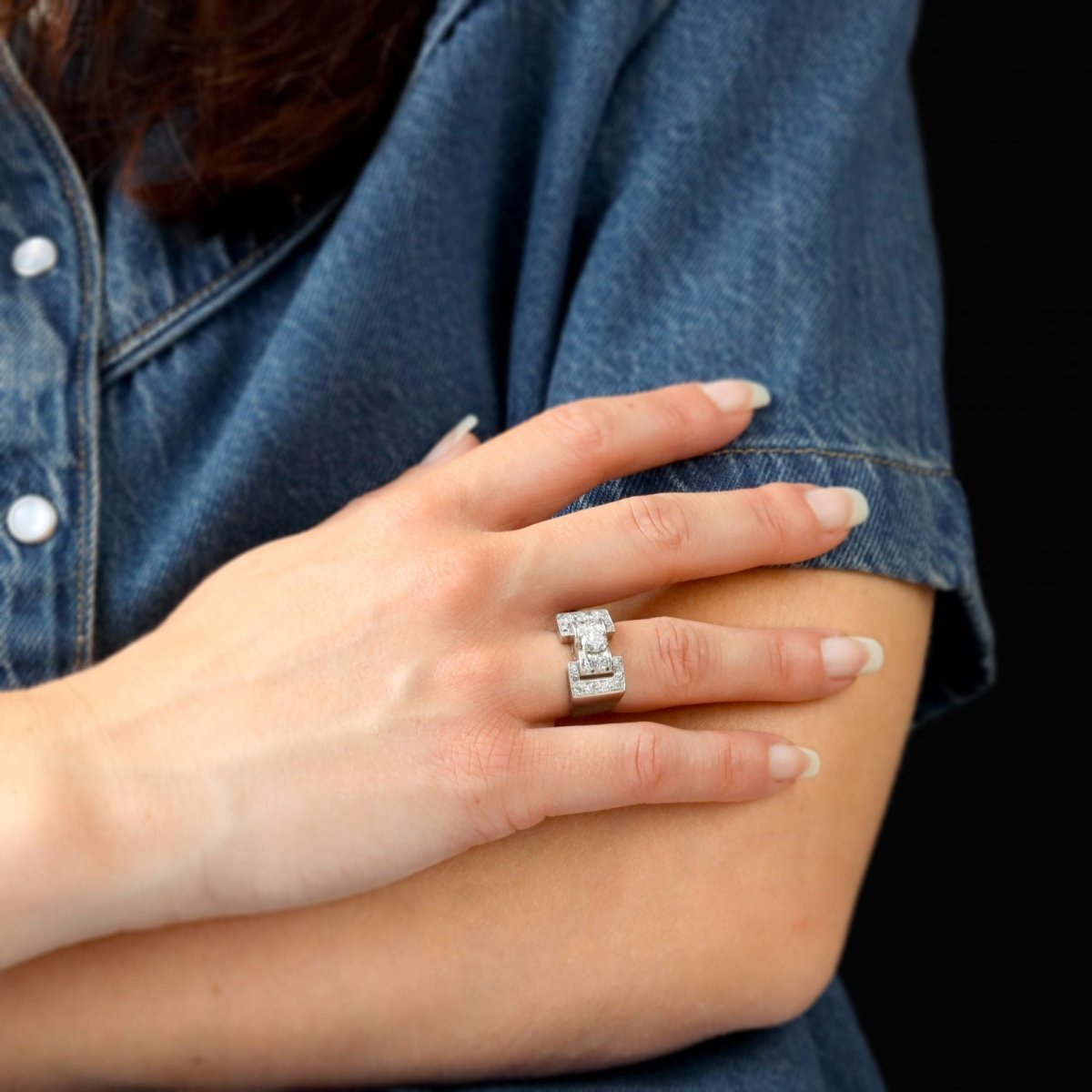 Bague Chevalière en platine et diamants - Castafiore