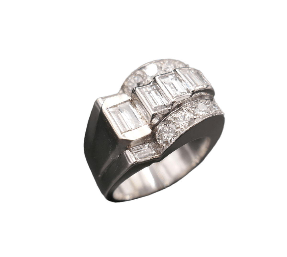 Bague Chevalière en platine et diamants - Castafiore