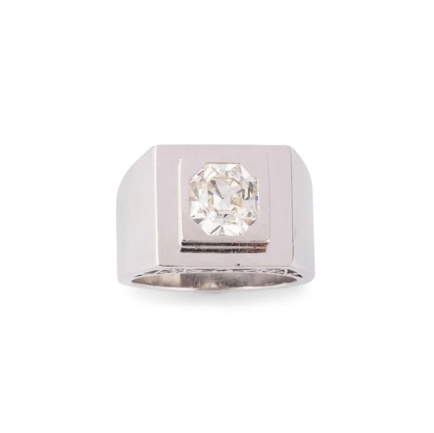 Bague Chevalière en platine et diamants