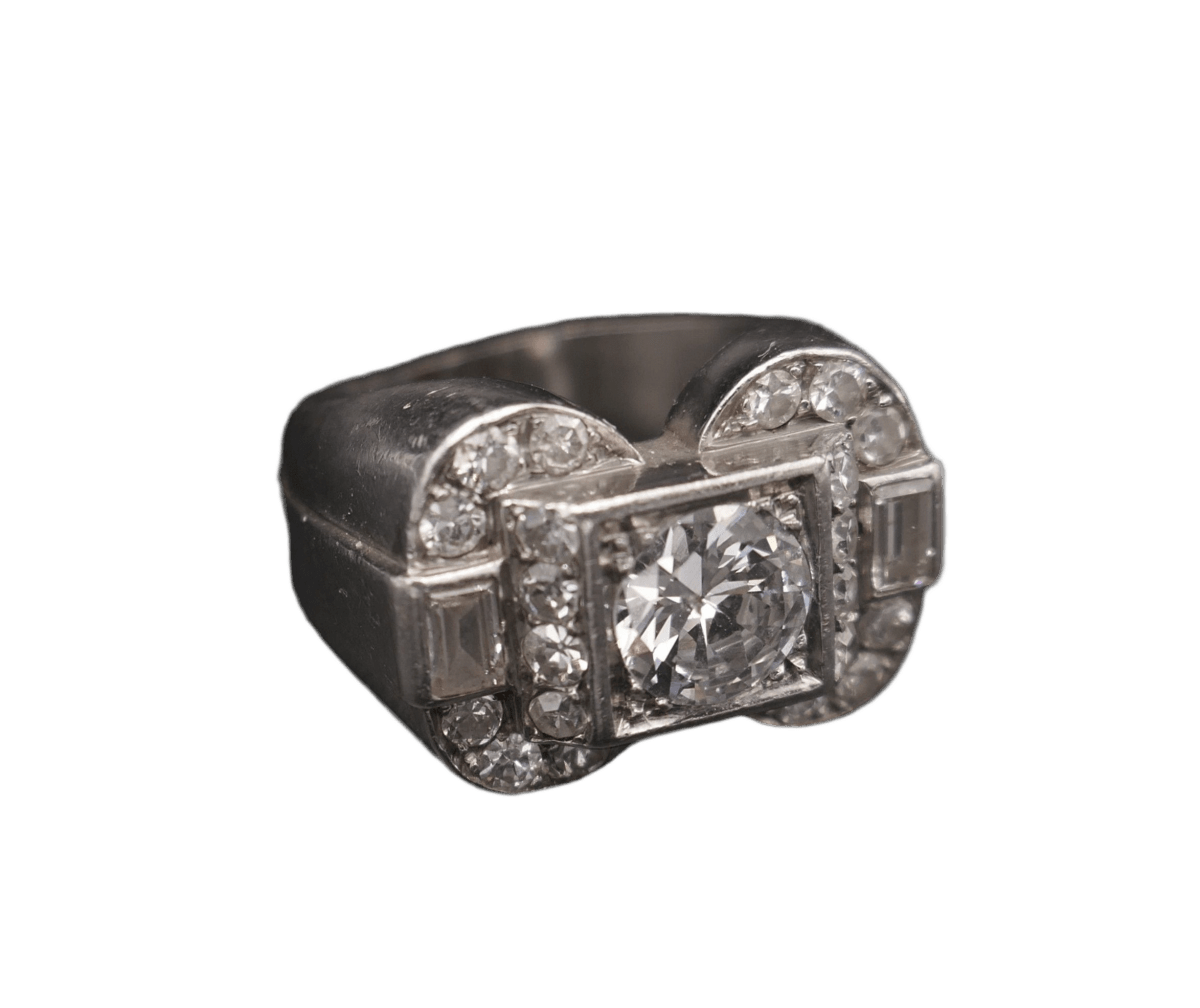 Bague Chevalière en platine et diamants - Castafiore