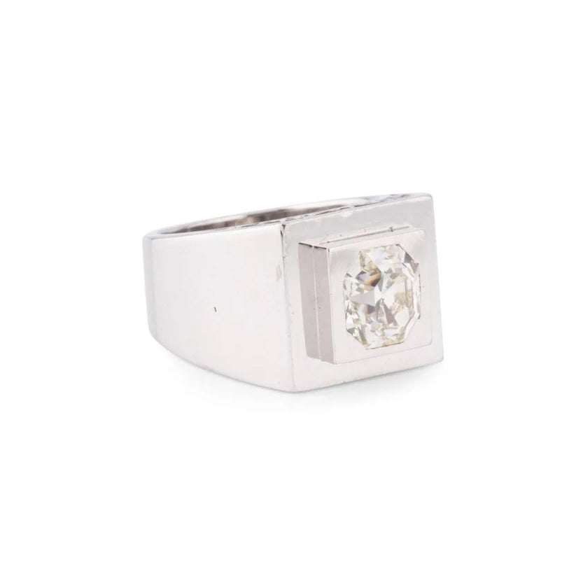 Bague Chevalière en platine et diamants