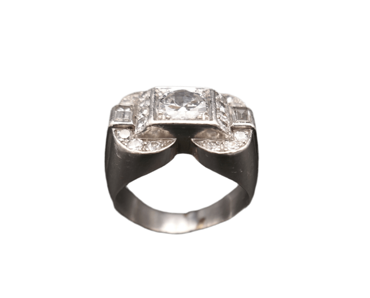 Bague Chevalière en platine et diamants - Castafiore