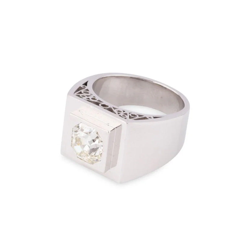 Bague Chevalière en platine et diamants