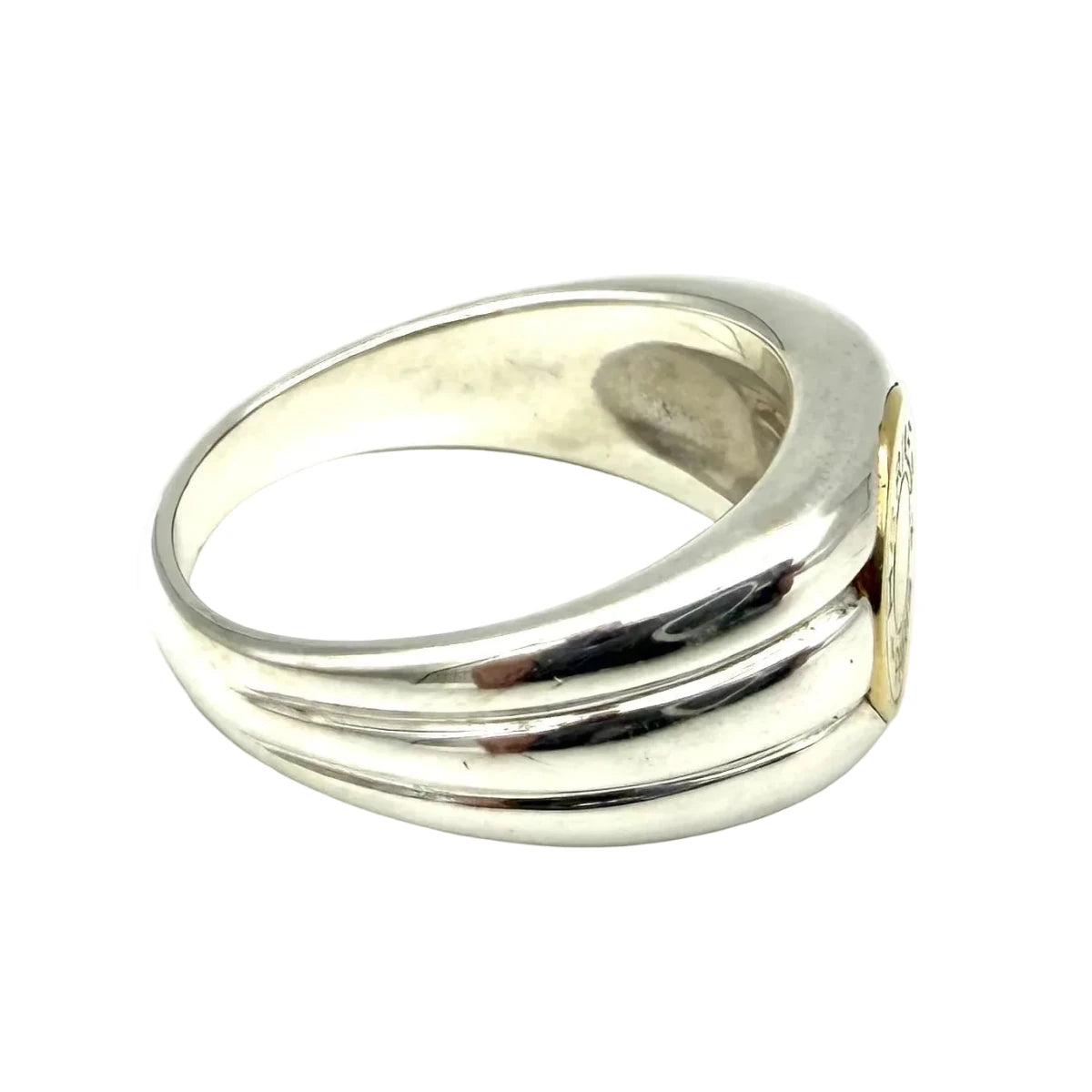 Bague Chevalière HERMÈS "Clou de selle" en or jaune et argent - Castafiore