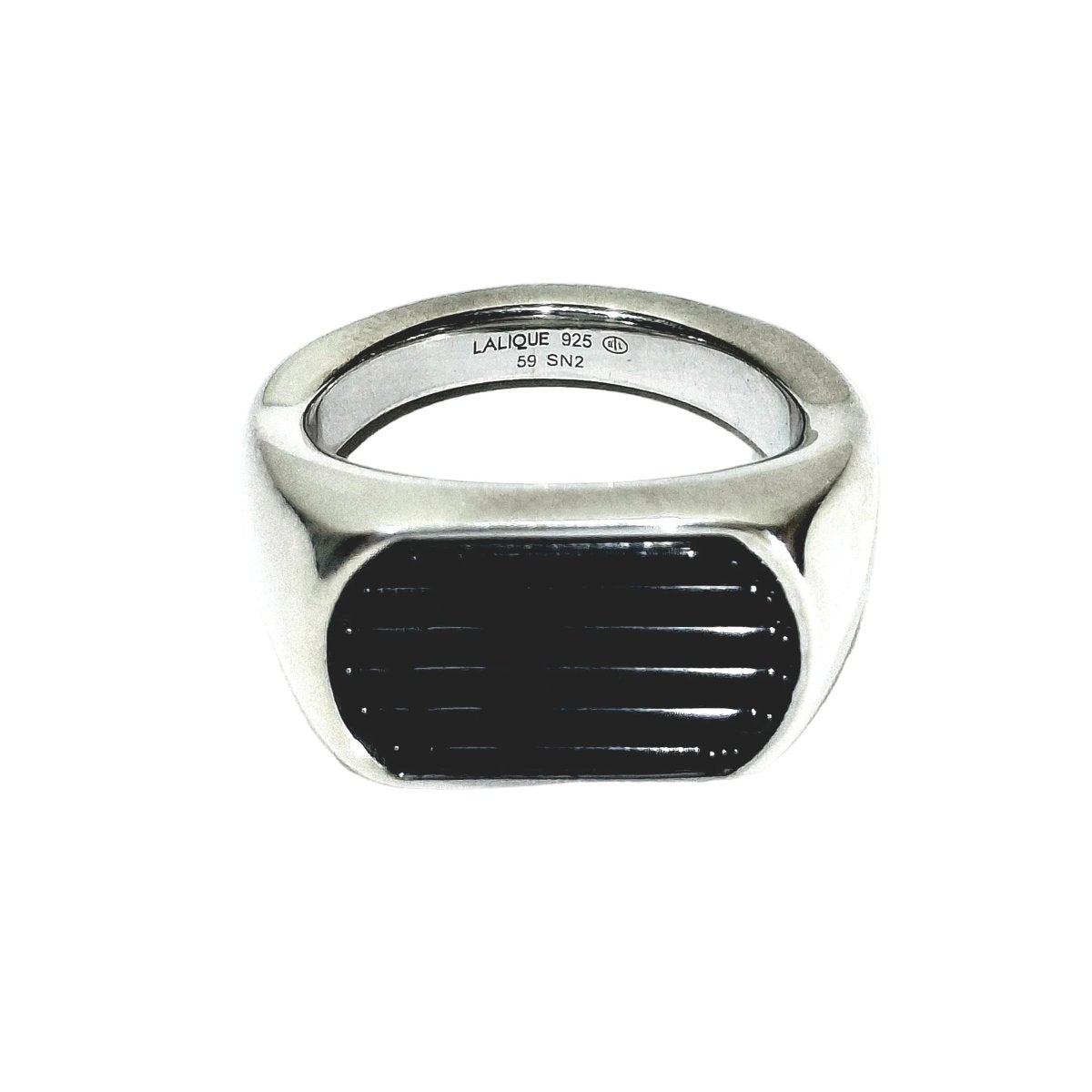 Bague Chevalière LALIQUE "L'homme Alpha" en argent et cristal - Castafiore