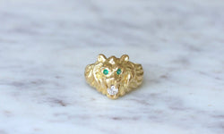 Bague chevalière Lion or jaune et diamant - Castafiore
