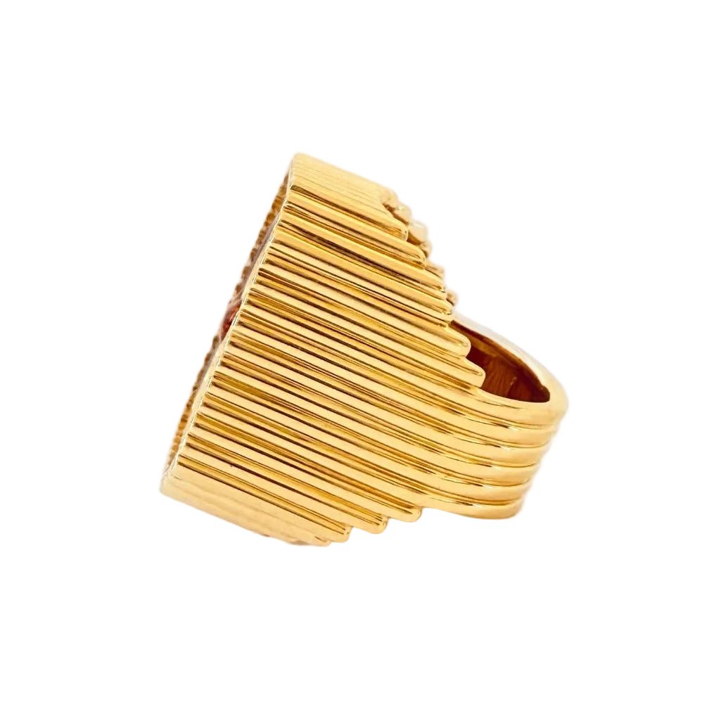 Bague Chevalière MARIE LICHTENBERG "Heart Mini Scap" en or jaune, émail et diamants - Castafiore