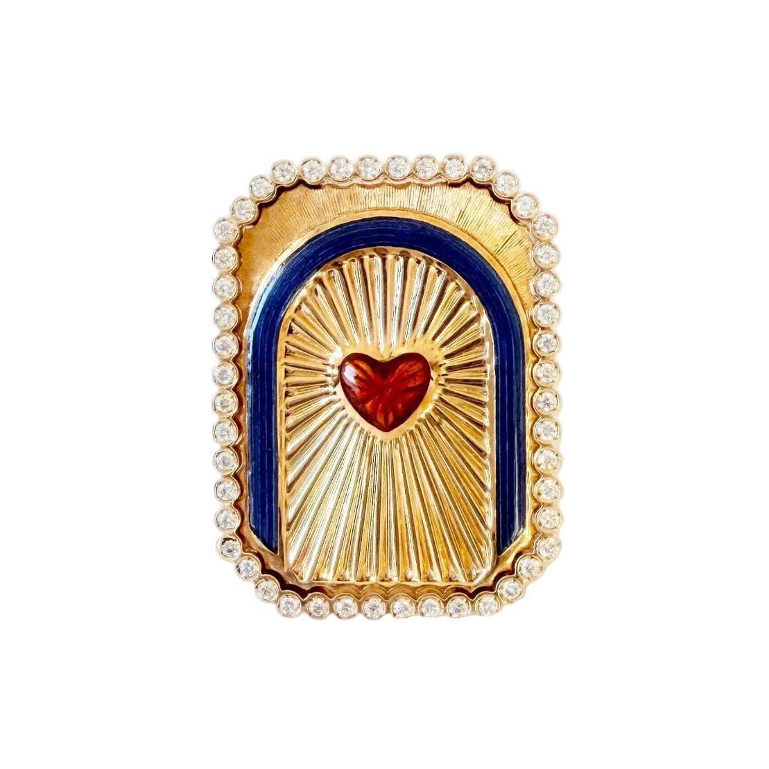 Bague Chevalière MARIE LICHTENBERG "Heart Mini Scap" en or jaune, émail et diamants - Castafiore