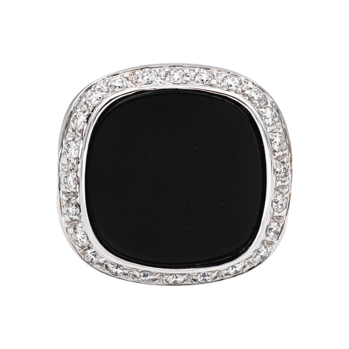 Bague Chevalière Or blanc Onyx - Castafiore