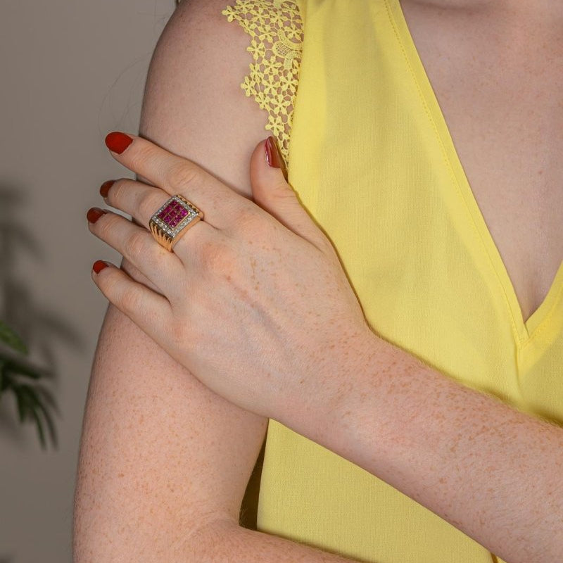 Bague Chevalière Or jaune Rubis - Castafiore