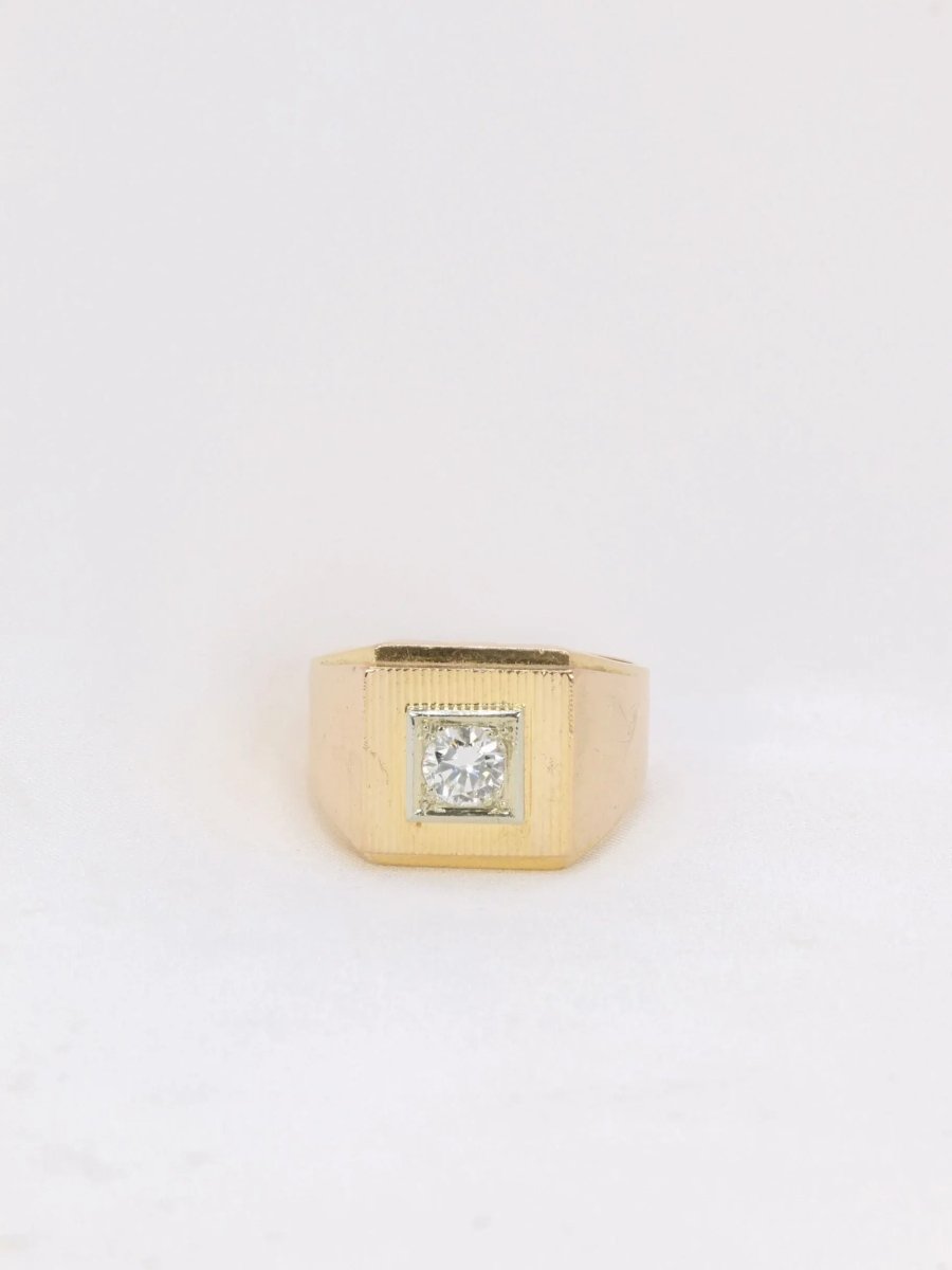 Bague chevalière vintage en or et diamants - Castafiore