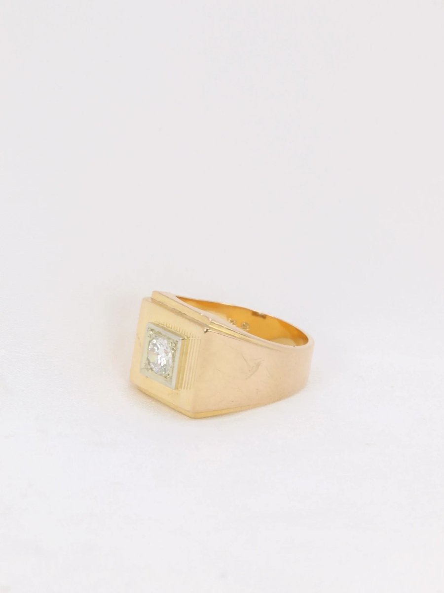 Bague chevalière vintage en or et diamants - Castafiore