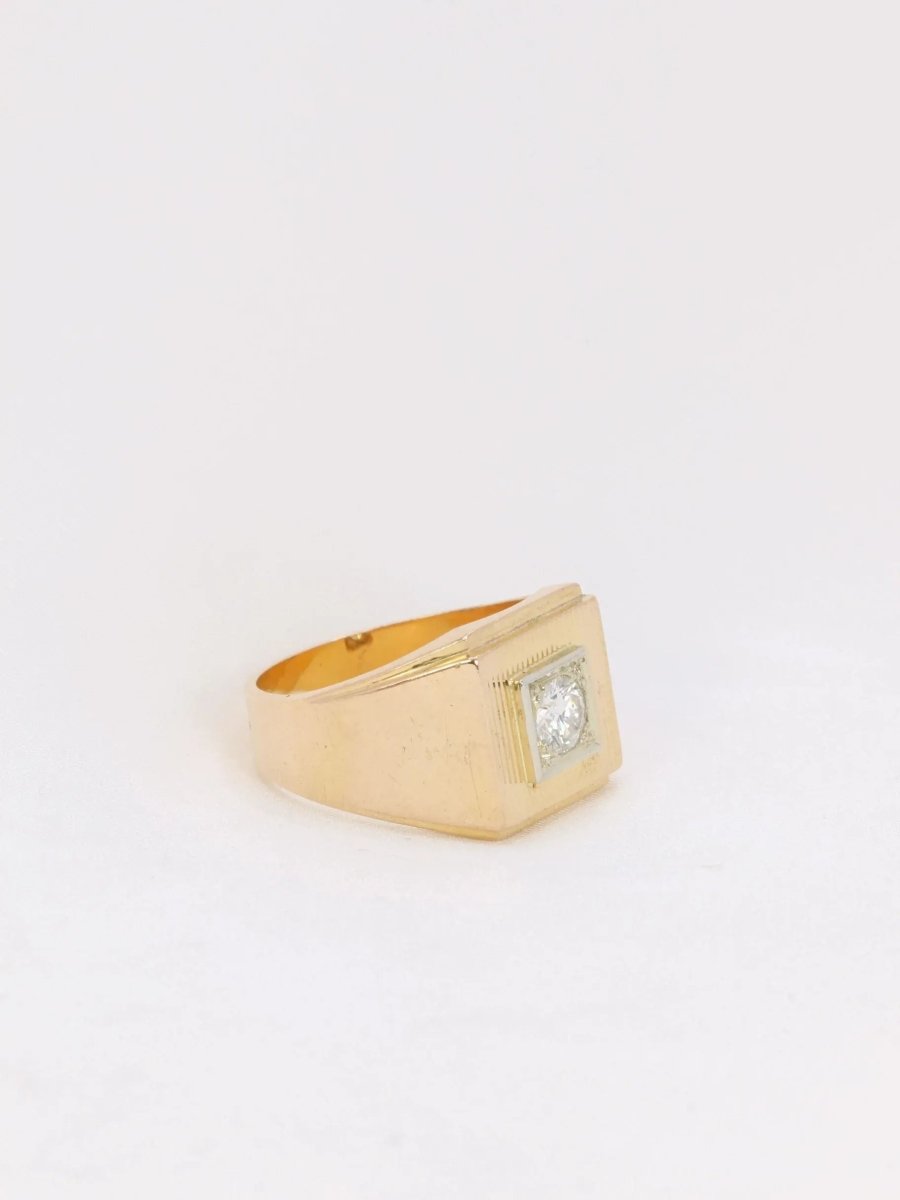 Bague chevalière vintage en or et diamants - Castafiore