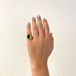 Bague Chevalière Vintage en Or et Onyx - Castafiore