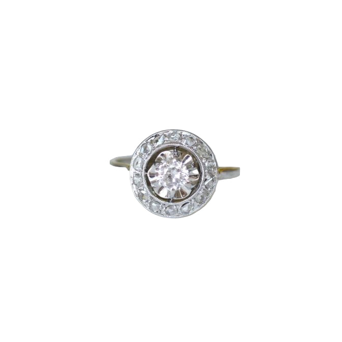 Bague Cible Art Deco Diamants sur Platine et Or blanc - Castafiore